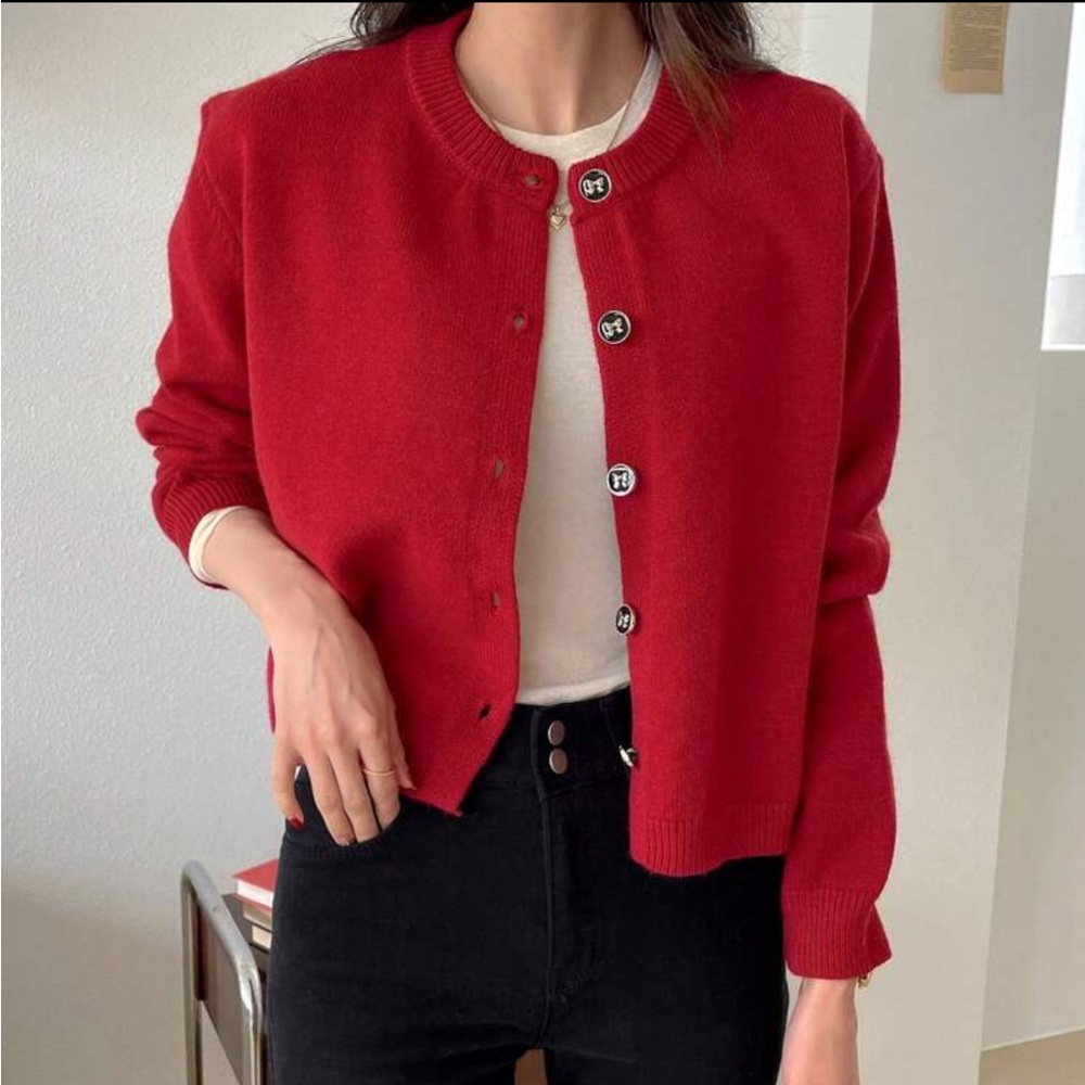 Zara red button up cardigan sweater size small